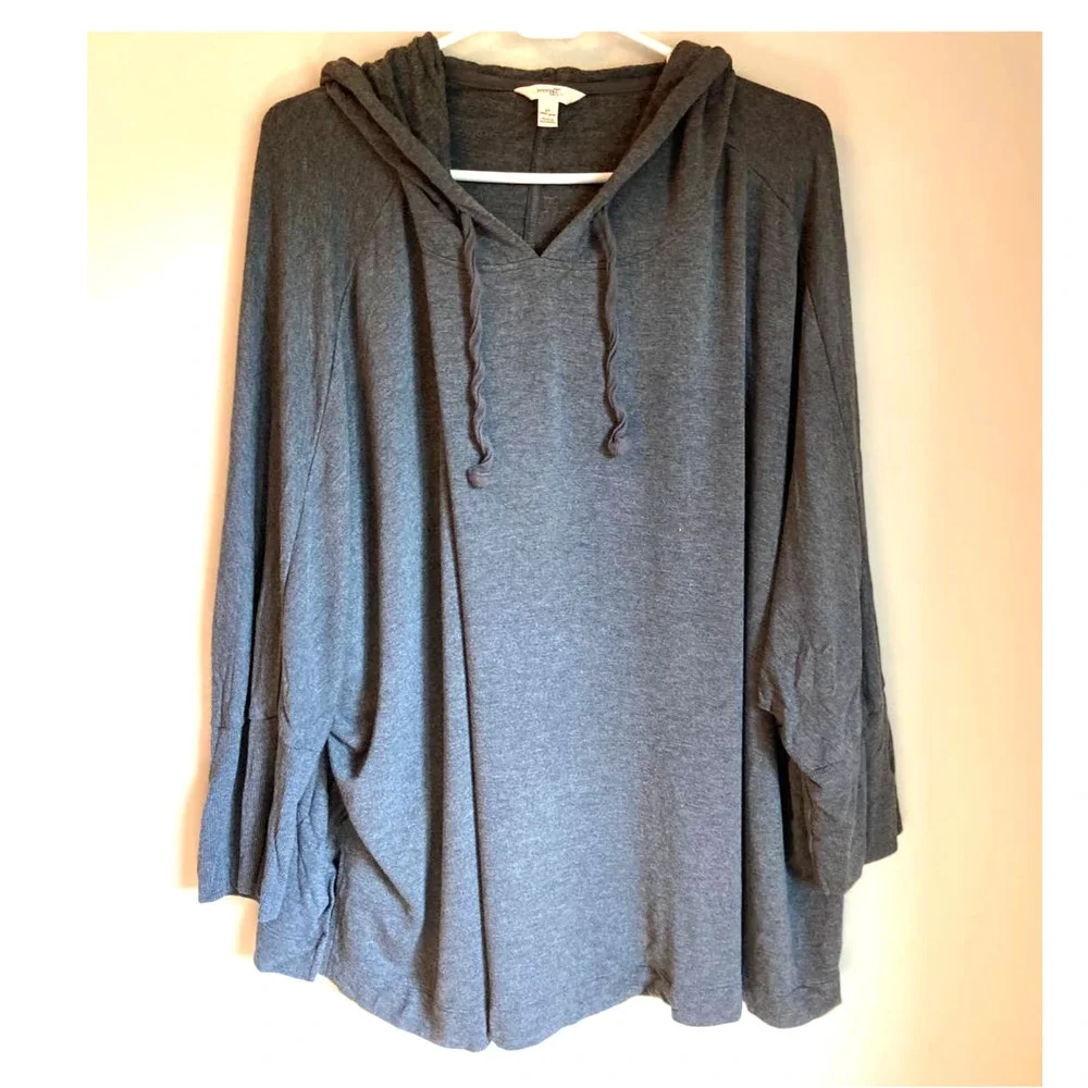 Cozy Grey Pull Over With Hood Over Sized Terra & Sky 4X